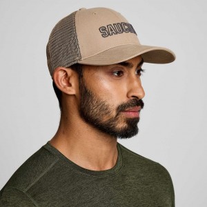 Men's Saucony Adjustable Snap Back Trucker Hats Beige | SOUTHAFRICA-HOB