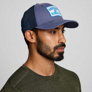 Men's Saucony Adjustable Snap Back Trucker Hats Blue | SOUTHAFRICA-JVG