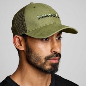 Men's Saucony Adjustable Snap Back Trucker Hats Olive | SOUTHAFRICA-TYH