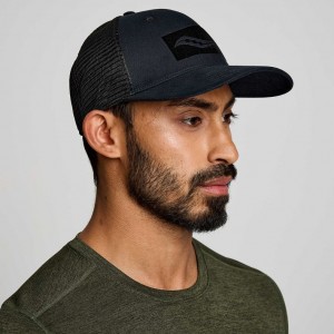 Men's Saucony Adjustable Snap Back Trucker Hats Black | SOUTHAFRICA-HZR