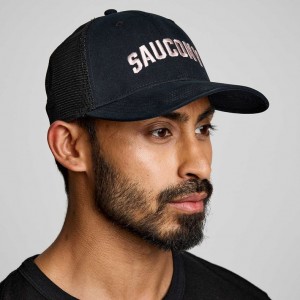 Men's Saucony Adjustable Snap Back Trucker Hats Black | SOUTHAFRICA-TUW