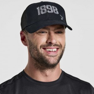 Men's Saucony Adjustable Snap Back Trucker Hats Black | SOUTHAFRICA-FIQ