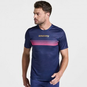 Men's Saucony Elite Short Sleeve T-Shirt Navy | SOUTHAFRICA-DEG