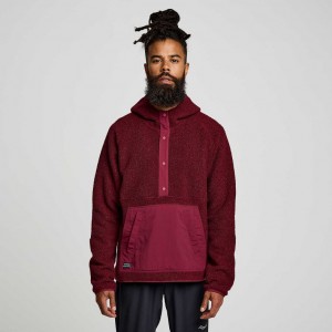 Men's Saucony Recovery Sherpa Pullover Hoodie Burgundy | SOUTHAFRICA-NTD