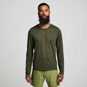 Men's Saucony Stopwatch Graphic Long Sleeve T-Shirt Olive | SOUTHAFRICA-QPH