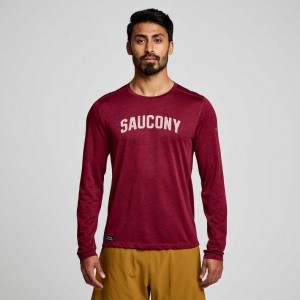 Men's Saucony Stopwatch Graphic Long Sleeve T-Shirt Red | SOUTHAFRICA-VHO