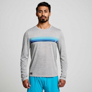 Men's Saucony Stopwatch Graphic Long Sleeve T-Shirt Light Grey | SOUTHAFRICA-JVT