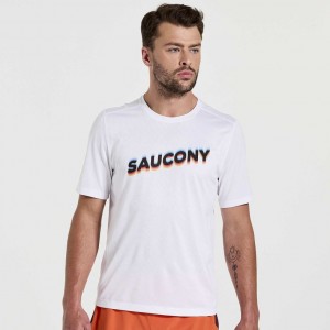 Men's Saucony Stopwatch Graphic Short Sleeve T-Shirt White | SOUTHAFRICA-AHU