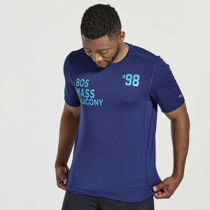 Men's Saucony Stopwatch Graphic Short Sleeve T-Shirt Navy | SOUTHAFRICA-DBE