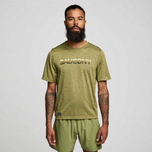 Men's Saucony Stopwatch Graphic Short Sleeve T-Shirt Olive | SOUTHAFRICA-YBA