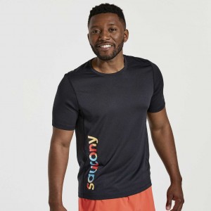 Men's Saucony Stopwatch Graphic Short Sleeve T-Shirt Black | SOUTHAFRICA-QKJ