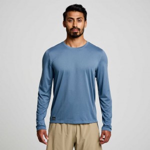 Men's Saucony Stopwatch Long Sleeve T-Shirt Blue | SOUTHAFRICA-WLT