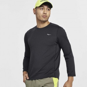 Men's Saucony Stopwatch Long Sleeve T-Shirt Black | SOUTHAFRICA-YBW