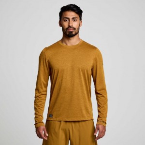 Men's Saucony Stopwatch Long Sleeve T-Shirt Brown | SOUTHAFRICA-QYE