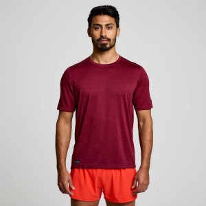 Men's Saucony Stopwatch Short Sleeve T-Shirt Burgundy | SOUTHAFRICA-NVY