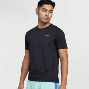 Men's Saucony Stopwatch Short Sleeve T-Shirt Black | SOUTHAFRICA-GAI