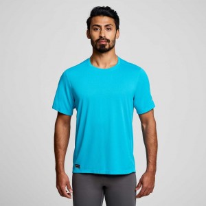 Men's Saucony Stopwatch Short Sleeve T-Shirt Blue | SOUTHAFRICA-QAY