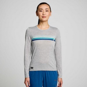 Women's Saucony Stopwatch Graphic Long Sleeve T-Shirt Light Grey | SOUTHAFRICA-XBG