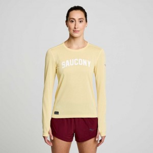 Women's Saucony Stopwatch Graphic Long Sleeve T-Shirt Yellow | SOUTHAFRICA-GVE