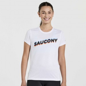 Women's Saucony Stopwatch Graphic Short Sleeve T-Shirt White | SOUTHAFRICA-JTZ