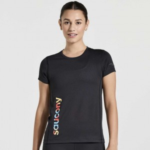 Women's Saucony Stopwatch Graphic Short Sleeve T-Shirt Black | SOUTHAFRICA-JYK