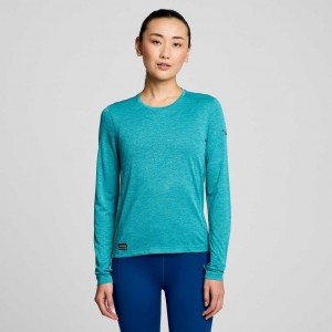 Women's Saucony Stopwatch Long Sleeve T-Shirt Turquoise | SOUTHAFRICA-ZAF