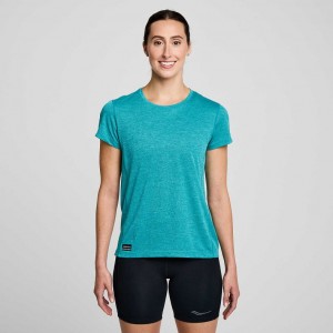 Women's Saucony Stopwatch Short Sleeve T-Shirt Turquoise | SOUTHAFRICA-JGC