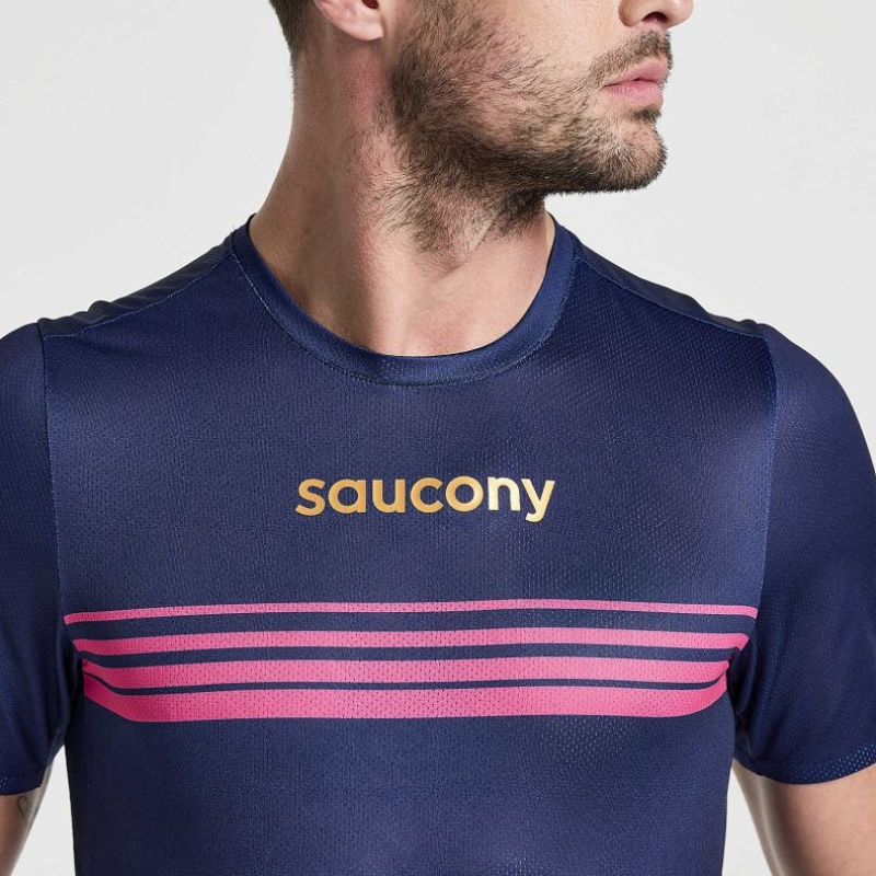 Men's Saucony Elite Short Sleeve T-Shirt Navy | SOUTHAFRICA-DEG