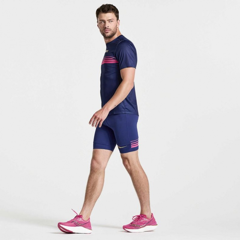 Men's Saucony Elite Short Sleeve T-Shirt Navy | SOUTHAFRICA-DEG