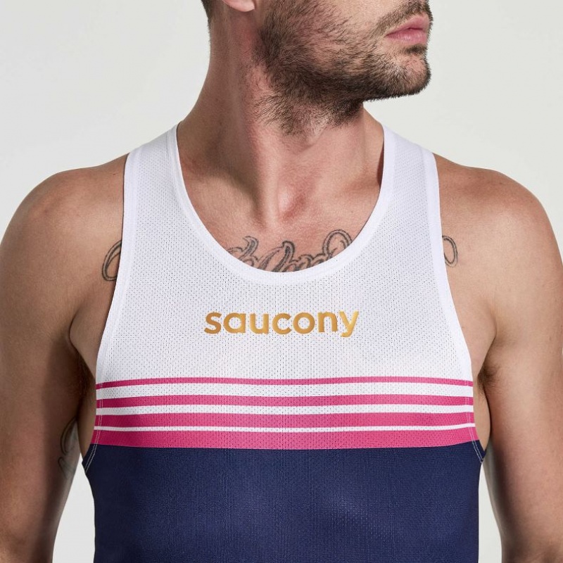 Men's Saucony Elite Singlet White / Navy | SOUTHAFRICA-FKA