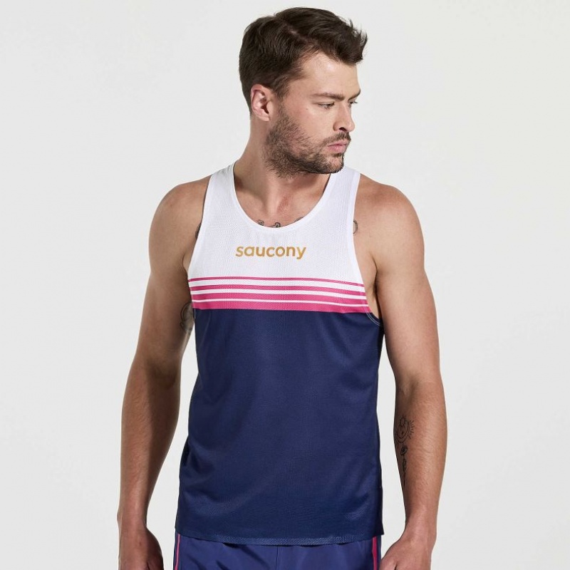 Men\'s Saucony Elite Singlet White / Navy | SOUTHAFRICA-FKA