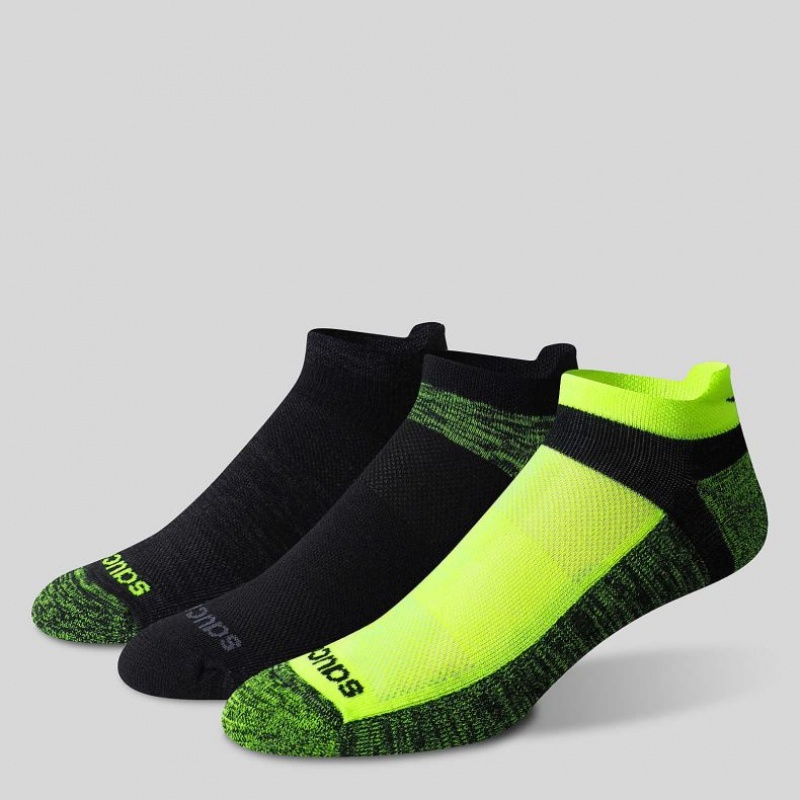 Men's Saucony Inferno No Show Tab 3-Pack Socks Black / Green | SOUTHAFRICA-QSC