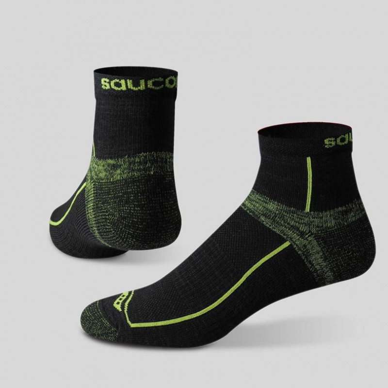 Men's Saucony Inferno Quarter 3-Pack Socks Black / Green | SOUTHAFRICA-IKF