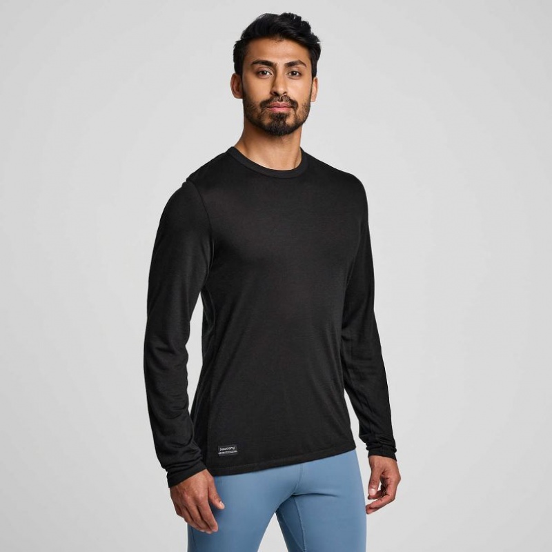 Men\'s Saucony Peregrine Merino Long Sleeve T-Shirt Black | SOUTHAFRICA-DOI