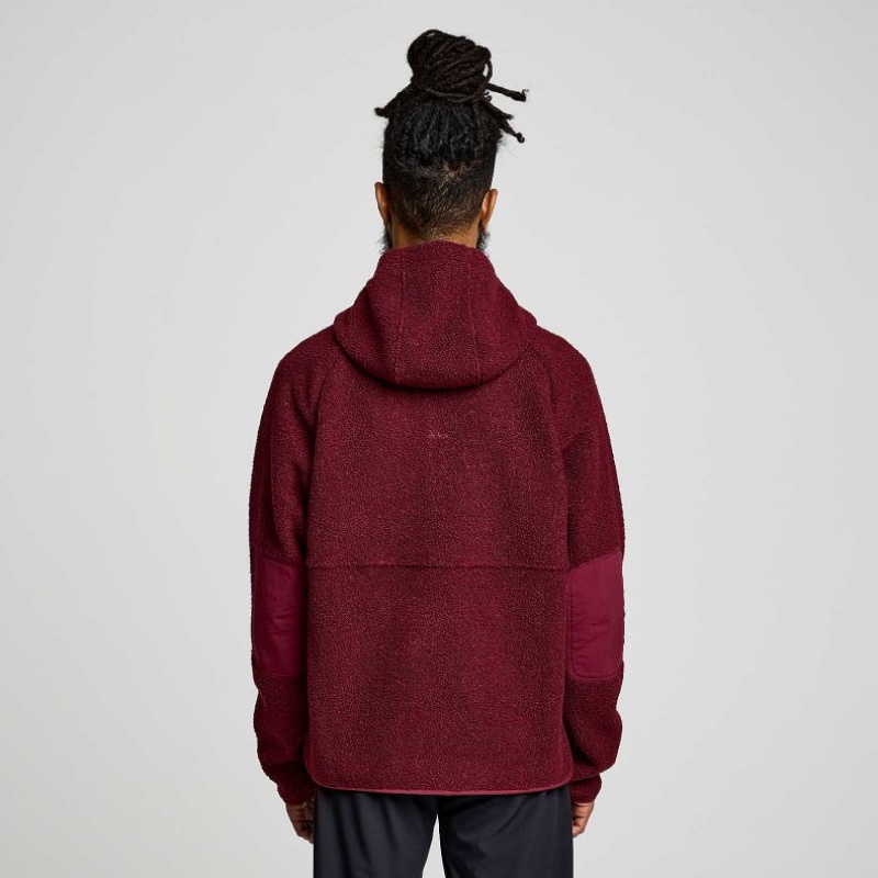 Men's Saucony Recovery Sherpa Pullover Hoodie Burgundy | SOUTHAFRICA-NTD