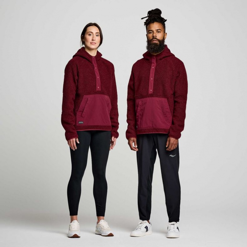 Men's Saucony Recovery Sherpa Pullover Hoodie Burgundy | SOUTHAFRICA-NTD