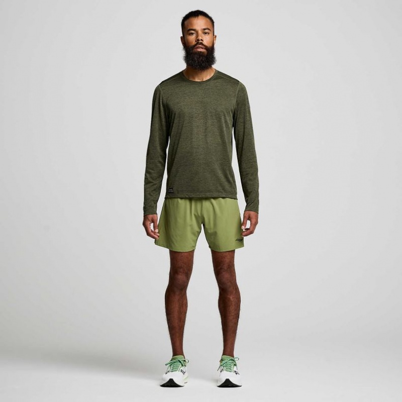 Men's Saucony Stopwatch Graphic Long Sleeve T-Shirt Olive | SOUTHAFRICA-QPH