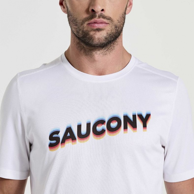 Men's Saucony Stopwatch Graphic Short Sleeve T-Shirt White | SOUTHAFRICA-AHU