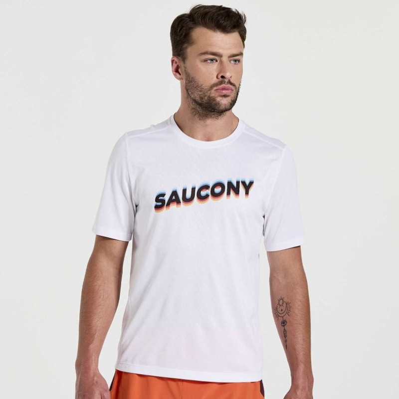 Men\'s Saucony Stopwatch Graphic Short Sleeve T-Shirt White | SOUTHAFRICA-AHU