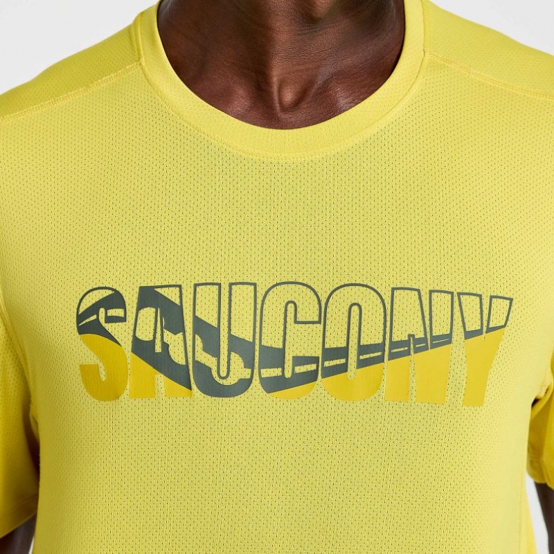 Men's Saucony Stopwatch Graphic Short Sleeve T-Shirt Yellow | SOUTHAFRICA-AZL