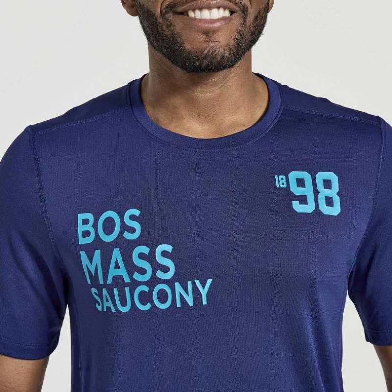 Men's Saucony Stopwatch Graphic Short Sleeve T-Shirt Navy | SOUTHAFRICA-DBE