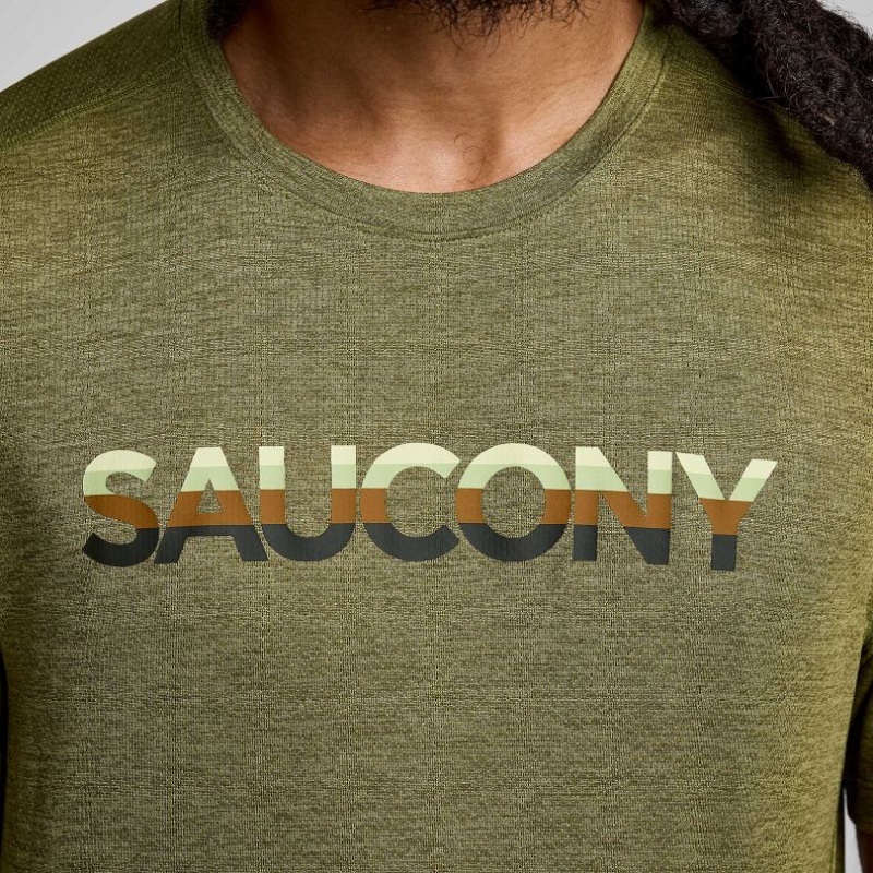 Men's Saucony Stopwatch Graphic Short Sleeve T-Shirt Olive | SOUTHAFRICA-YBA