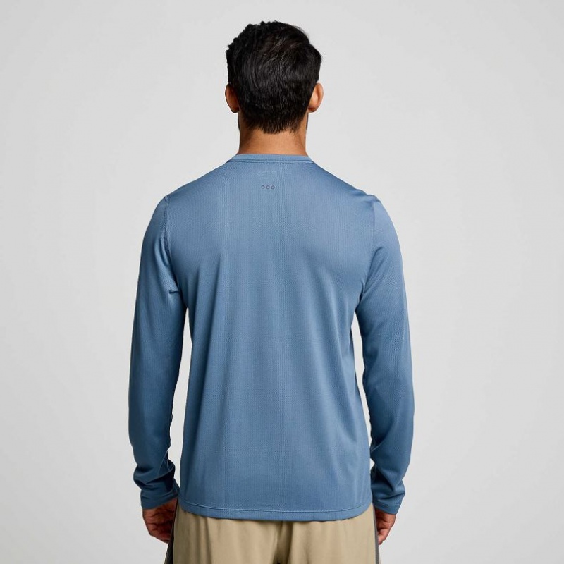 Men's Saucony Stopwatch Long Sleeve T-Shirt Blue | SOUTHAFRICA-WLT