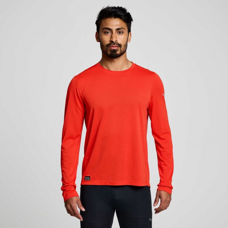 Men\'s Saucony Stopwatch Long Sleeve T-Shirt Red | SOUTHAFRICA-KGJ