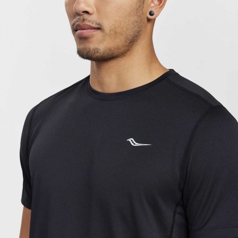 Men's Saucony Stopwatch Short Sleeve T-Shirt Black | SOUTHAFRICA-GAI