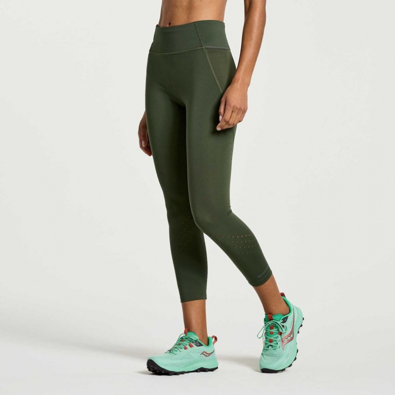 Women's Saucony Explorer Utility Crop Tight Dark Green | SOUTHAFRICA-VFA