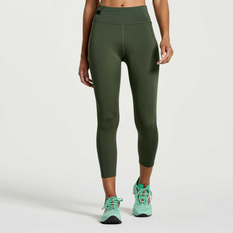 Women\'s Saucony Explorer Utility Crop Tight Dark Green | SOUTHAFRICA-VFA