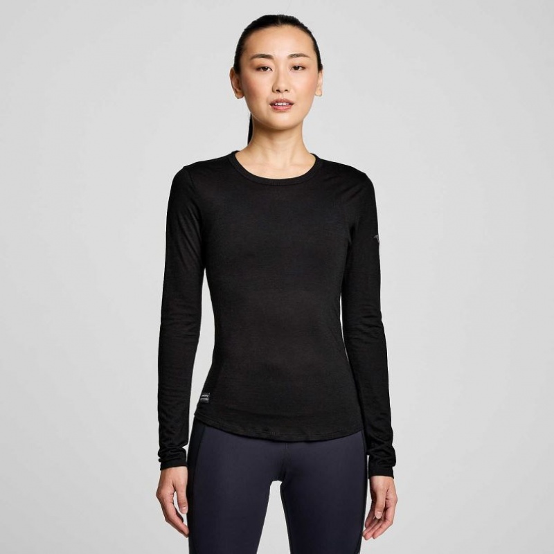 Women\'s Saucony Peregrine Merino Long Sleeve T-Shirt Black | SOUTHAFRICA-WXP