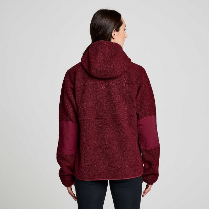 Women's Saucony Recovery Sherpa Pullover Hoodie Burgundy | SOUTHAFRICA-UNQ