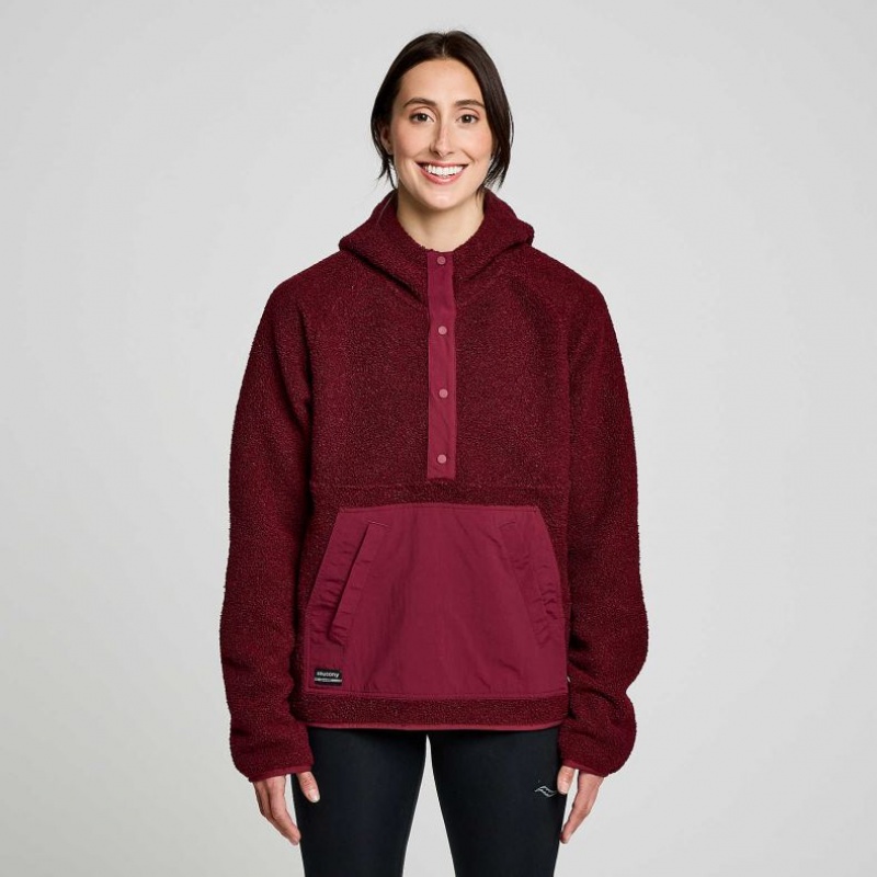 Women\'s Saucony Recovery Sherpa Pullover Hoodie Burgundy | SOUTHAFRICA-UNQ